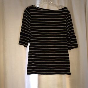 A black with gold stripes. Ralph Lauren sweater